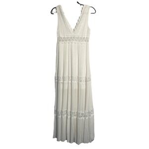 Altar'd State White Lace Trim Plunge Neck Maxi Dress Women's Small Romantic Boho
